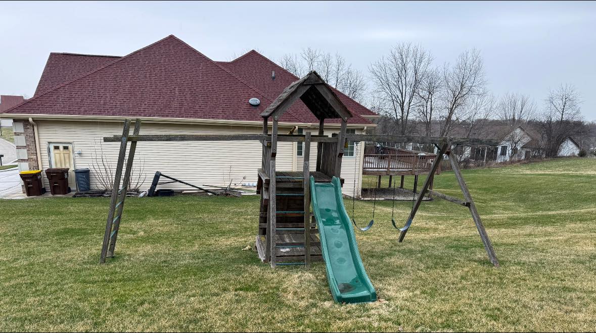 Junk removal in Rockford IL: backyard playset removal before